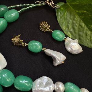 Mother Of Pearls And Sea Green Quartz Earrings