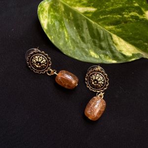 Brown Onyx Barrel Earrings