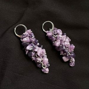 Gemstone Chip Grape Earrings, Lepidolite