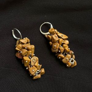 Gemstone Chip Grape Earrings, Camel