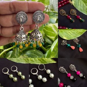 Fashion Earrings And German Silver Jhumkas, Assorted, Pack Of 6 Pairs