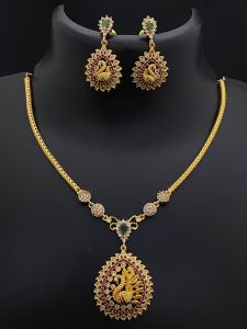 Matt Gold Peacock Necklace With Cz Stone Balls