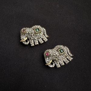 Victorian Connector, Elephant, 5 Holes, Green And Pink