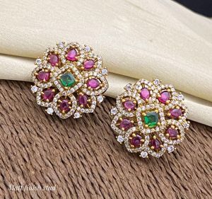 Matt Finish Victorian Studs, Ruby Pink And Green