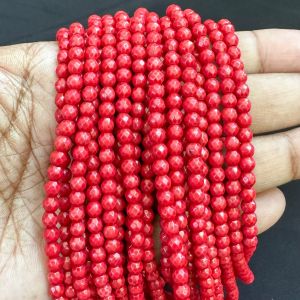 Natural Taiwan coral faceted, (Round), 4mm, Red