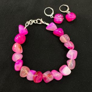 Onyx Bracelets with Earrings(pink)