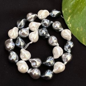 Baroque Pearl, Shell Pearl, 12x16 mm,Cream and Gray