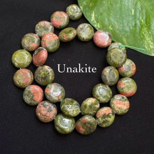 Coin shape gemstone beads, 15mm Unakite