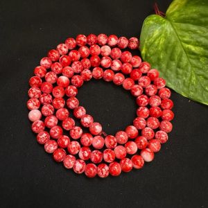 Printed Glass Beads, Red ,30"(100 Beads Approx)