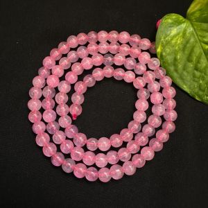 Printed Glass Beads, Pink with Grey ,30"(100 Beads Approx)