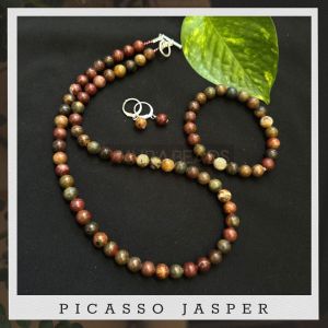 Gemstone Necklace with Bracelet,Picasso Jasper