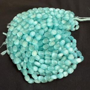 Monolisa (Imitation Cats Eye) Flat Oval Beads, 9x6mm, Sky Blue