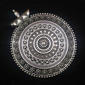 Antique Silver Metal Pendant, Round With 9 Holes