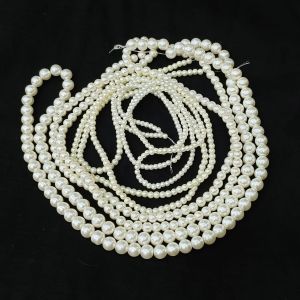 Glass Pearls, Assorted, (Cream), Pack Of 5 Strings, 3mm, 4mm, 6mm, 8mm.