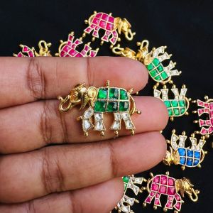 Jadau Pendant/Connector, (Elephant),Green and White