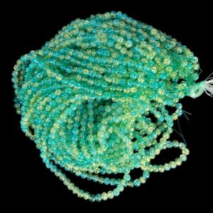 Crackle Glass Beads, 8mm Round,Blue with green