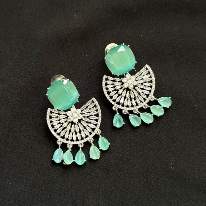 Estonished Mint Green Stone Work Drop Earrings | B100-AS23-107 | Cilory.com