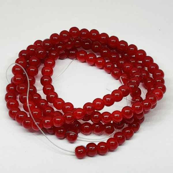 6mm Red Glass Beads, Smooth Round Ball Glass Loose Beads / GB6-04