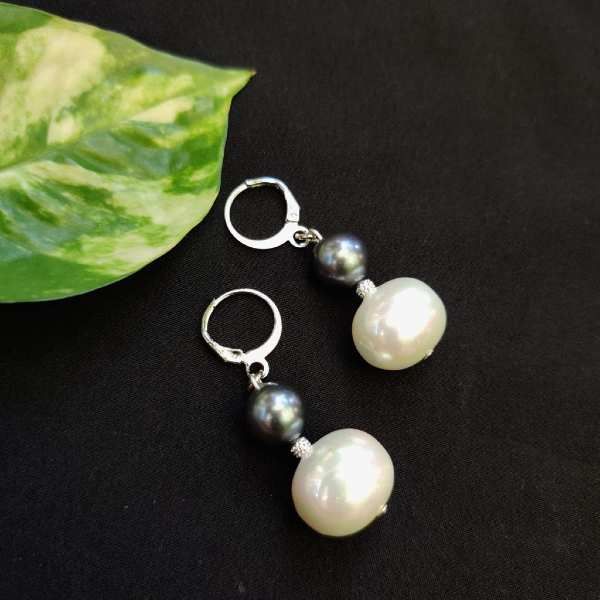 Sparkly Oval White Pearl Drops With Marquise CZ Studs - Pure Pearls