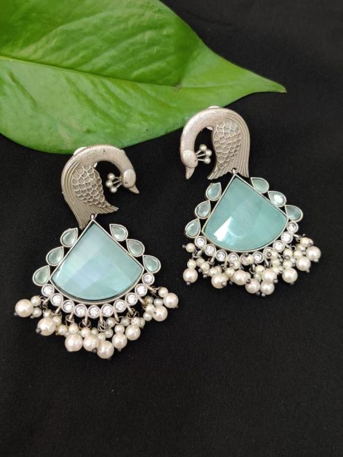 Sea Green Kundan Stone Jhumkas