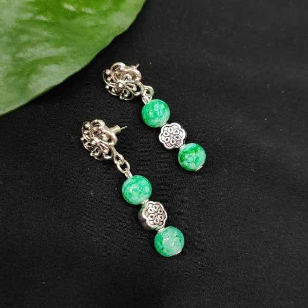 Buy Turquoise Emerald Bead Stud Earrings Online in India | Rose