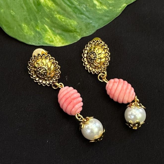 Coral Stone Pearl Earrings – TJORI