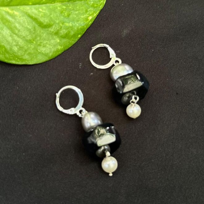 Buy Jewelopia Brass Oxidised Stud with Black Pearl Earrings Silver Plated  Drops Floral Antique Design Pearl Drop Studs with Multicolor Pearl for  Women and Girls Online at Best Prices in India -