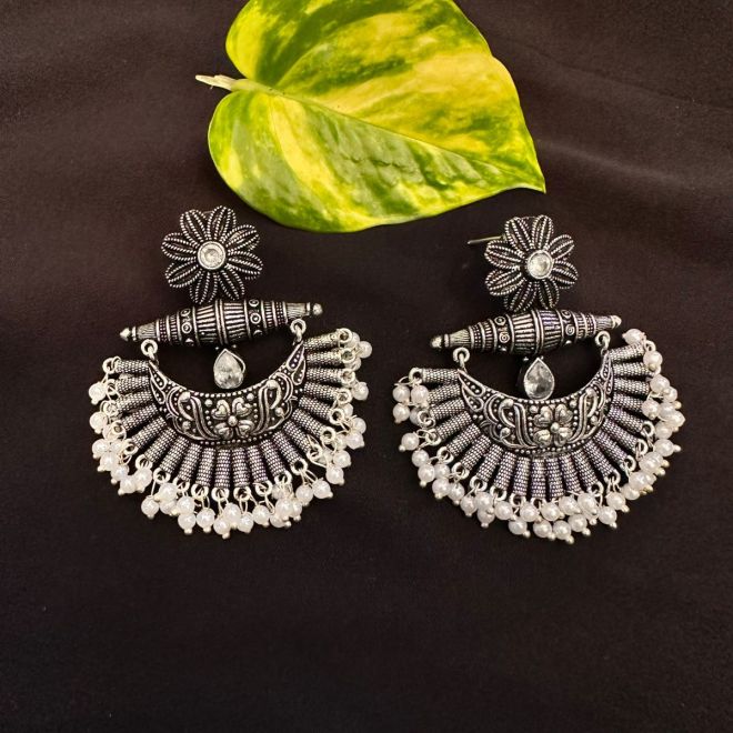 Ethnic Oxidised Metal Chandbali Jhumki (Large) - My Indian Brand