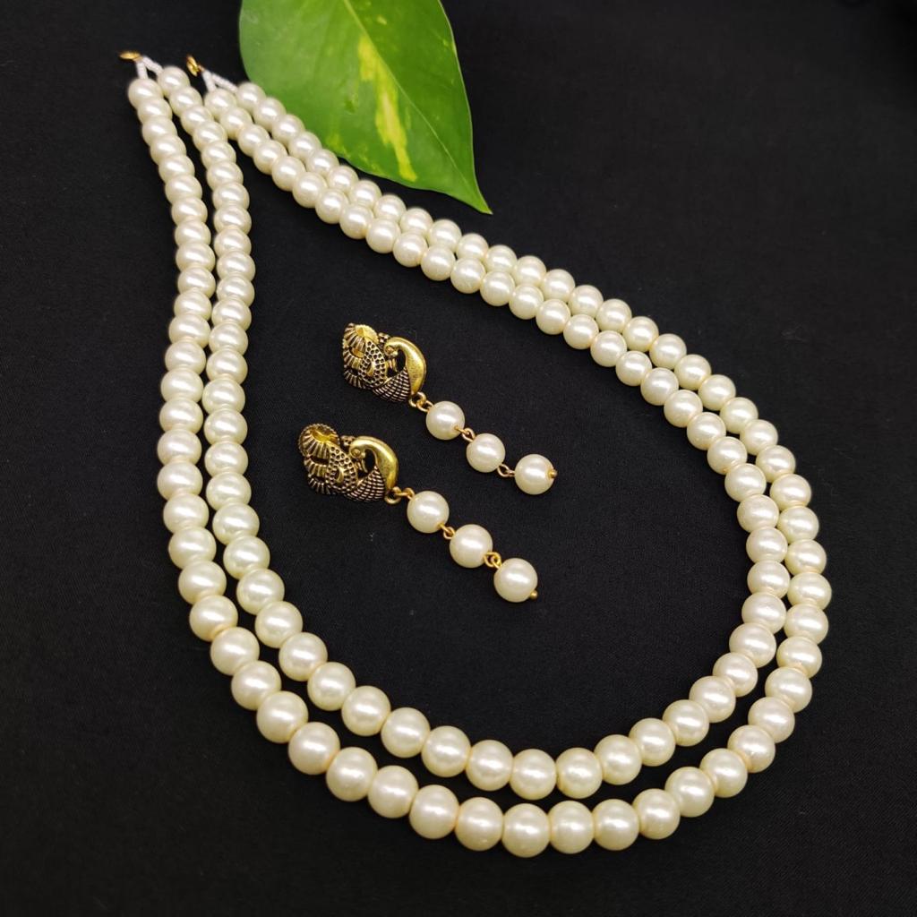 Buy SANNIDHI Pearl Necklace Earrings Double Layer Faux Pearl Necklace  Eardrop Set for Women Girls Lady Pearl Pendent Necklace Elegant Bridal  Jewelry Set Pearl Necklace Earrings Set for Banquet Party at Amazonin