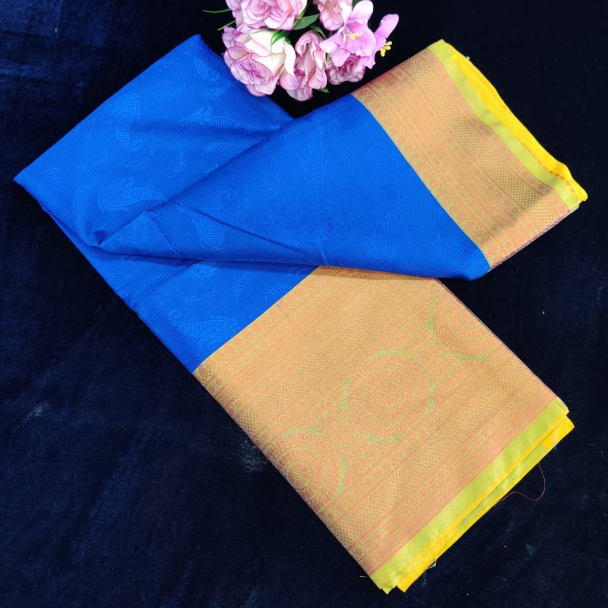 Buy BANARASI PATOLA Lemon Yellow With Sky Blue Kora Muslin Tanchui