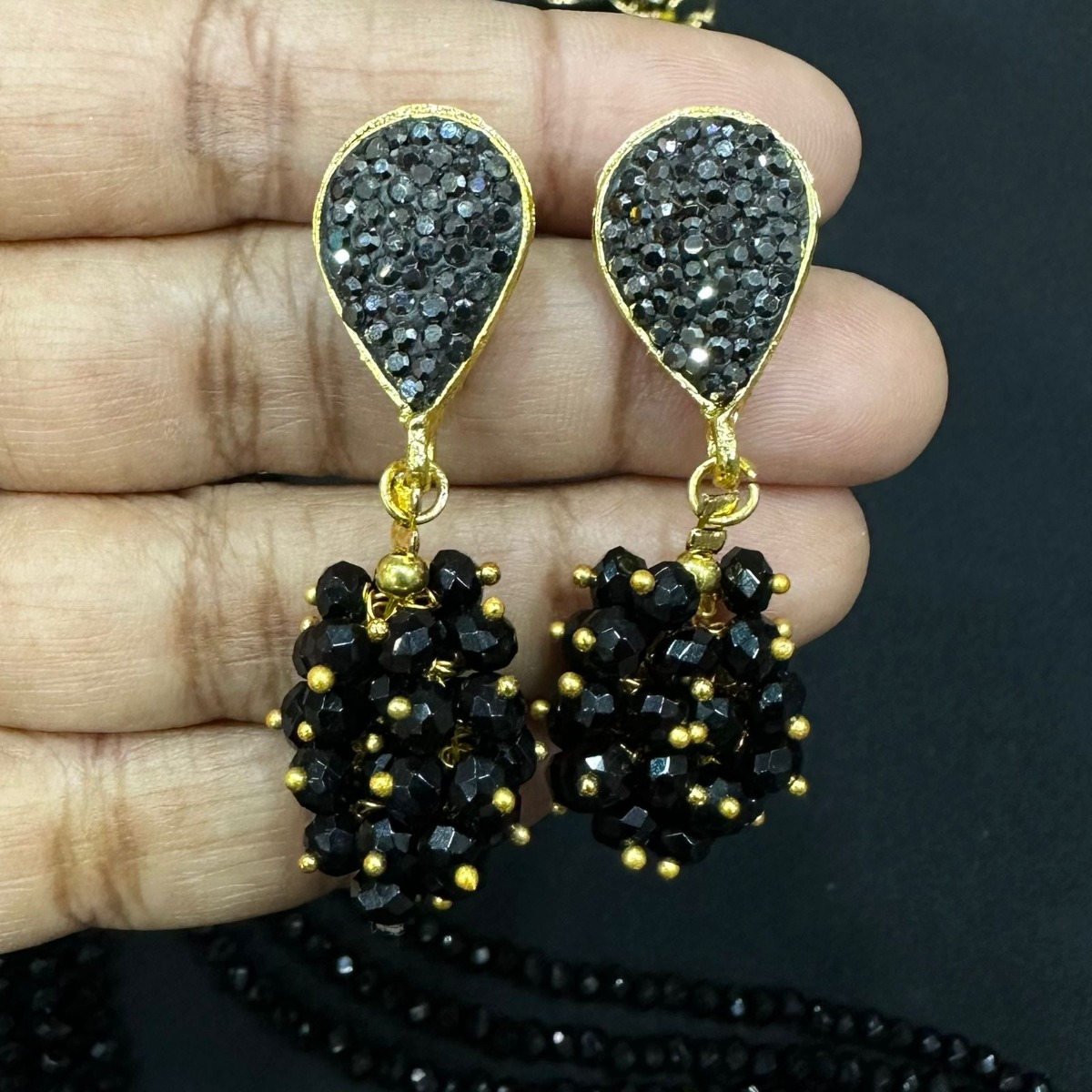 Gold black beads earrings | Gold earrings designs, Small earrings gold,  Gold earrings models