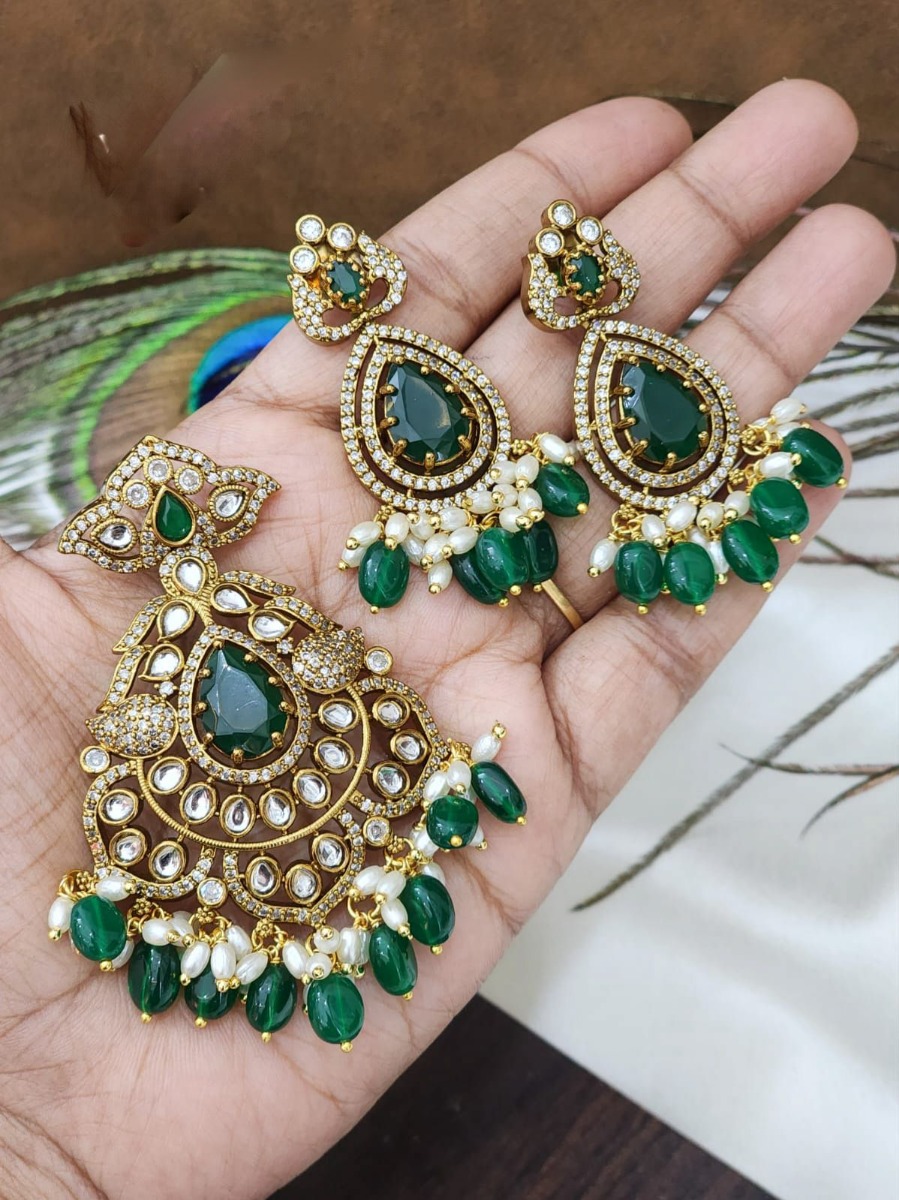 Buy Bella Store Handmade Designer Lotus Golden Kundan Dark Green Color  Studs Semi-Precious Stone Pearls Brass Traditional Wedding occasion Stylish  Earrings For Women and Girls at Amazon.in